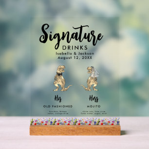 Boissons de signature de mariés dinosaures pour ma