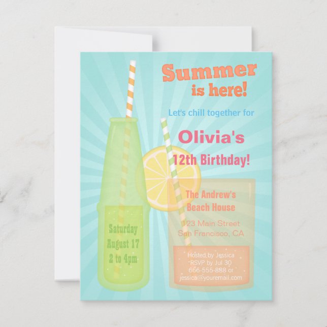 Boissons d'été tendance Invitations de fête d'anni (Devant)