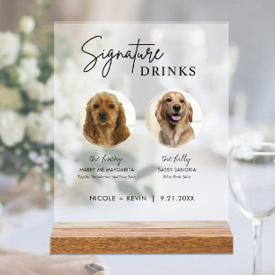 Boissons Signature Chien Panneau de mariage Bar Pa