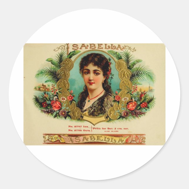 Boîte à cigares antique Étiquette Isabella (L11) (Devant)
