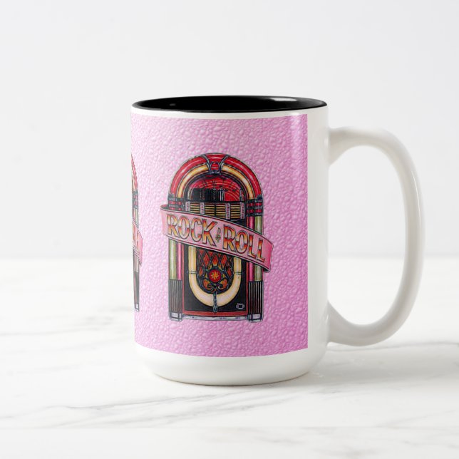 Boite de juke rock rose et roulette Retro Mug (Droit)