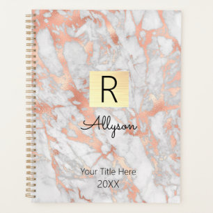 Boite en or marbre blanc et Rose, nom et monogramm