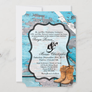 Boites de porte en bois bleu Faire-part de mariage