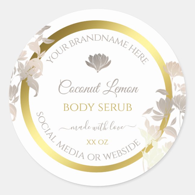 Boîtier Floral Blanc Étiquette Gold Frame (Devant)
