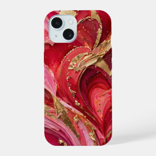 Boîtier iPhone 15 en marbre rouge et rose or