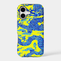 Boîtier Iphone Art Dragon Oriental Jaune Bleu