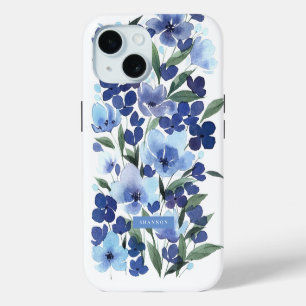 Boîtier iPhone / iPad à fleurs en aquarelle bleue