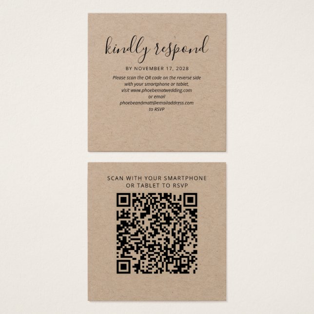 Boîtier Mariage moderne QR Code RSVP Website Card (Devant & derrière)