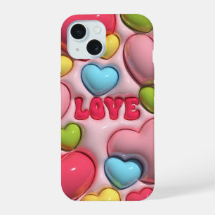Boîtier téléphonique 3D Puffy Pink Love Heart
