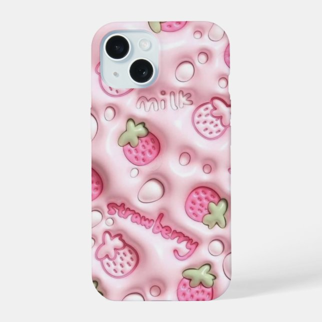 Boîtier téléphonique 3D Puffy Pink Strawberry et M (Verso)