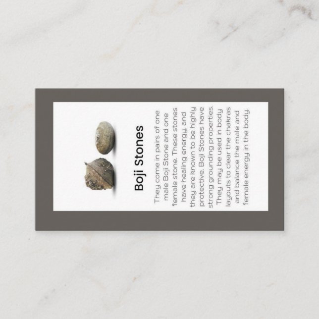 Boji Stones Crystal Meaning Juwelier Display Visitenkarte (Vorderseite)