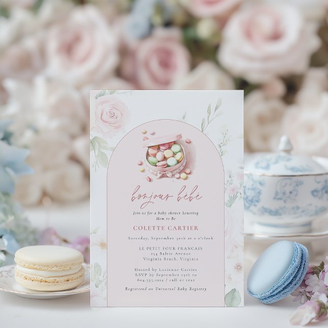 Bojour Bebe Watercolor French Baby Shower Einladung (Bonjour BeBe French Baby Shower Invitation )