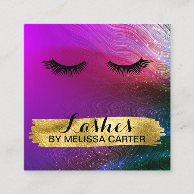 Bokeh Beauty Salon Makeup Artist Lash Extensions Quadratische Visitenkarte (Vorderseite)