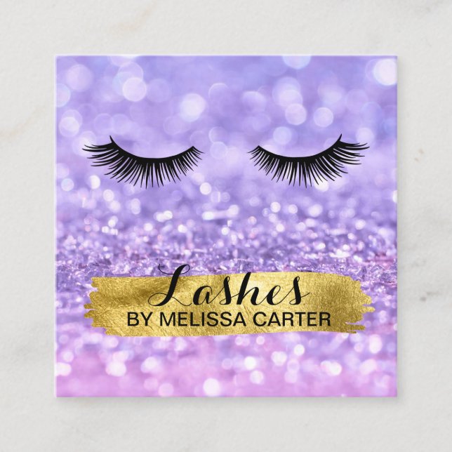 Bokeh Beauty Salon Makeup Artist Lash Extensions Quadratische Visitenkarte (Vorderseite)