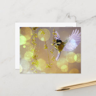 Bokeh Bubbles Flying Hummingbird - Gelb Postkarte
