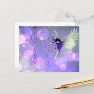 Bokeh Bubbles Flying Hummingbird - Lila Postkarte