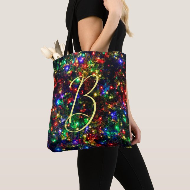 Bokeh Colorful BurChristmas Lights Monogram Tasche (Von Nahem)