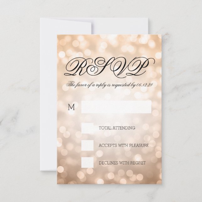Bokeh en cuivre éclaire un mariage élégant RSVP (Devant)