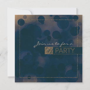 Bokeh Glam Blau & Gold PARTY Einladungen