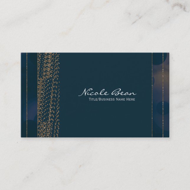 Bokeh Glam Blue & Gold Chic Cartes de visite (Devant)