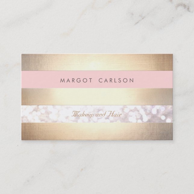 Bokeh Gold Strip Light Pink Makeup Artist Visitenkarte (Vorderseite)