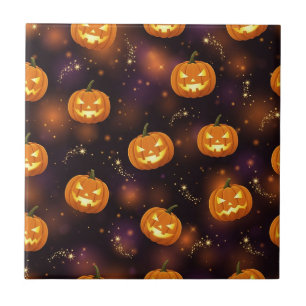 Bokeh Halloween   Leuchtender Kürbis (4) Fliese