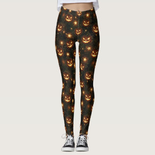 Bokeh Halloween Nahtlos Leuchtender Kürbis Leggings