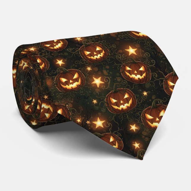 Bokeh Halloween Seamless | Glowing Jack-O’ Lantern Krawatte (Gerollt)