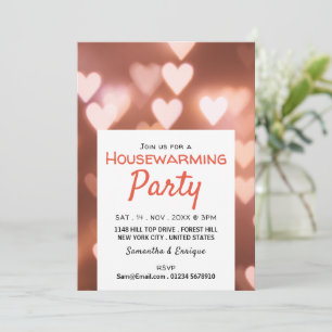 Bokeh Lights, Pink Heart Housewarming Party laden  Ankündigung