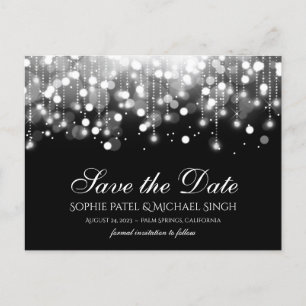 Bokeh Lights Schwarz und Weiß Save the Date Postkarte