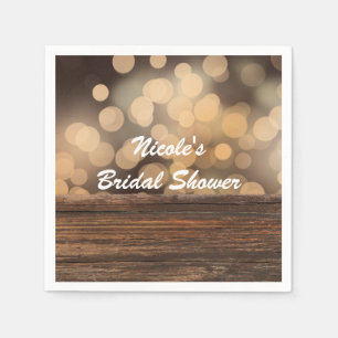 Bokeh Lights & Wood Rustic Sparkle Wedding Serviette