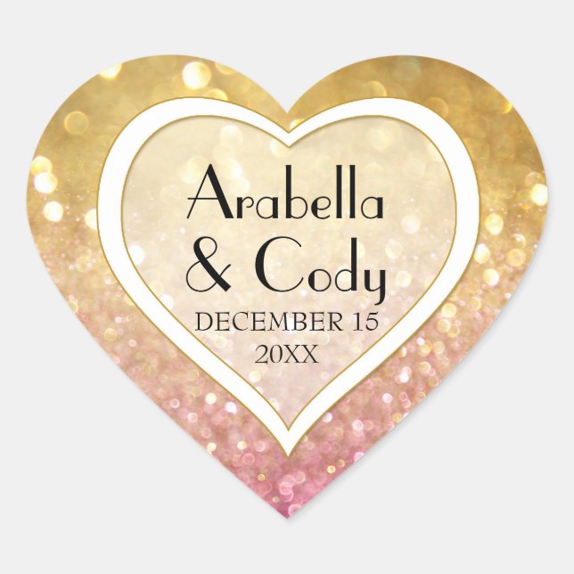 Bokeh Movie Premier Ticket Style Gold Pink Sparkon Herz-Aufkleber (Vorderseite)