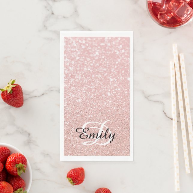 Bokeh Pale Rose Gold Glitzer Personalisiert Monogr Serviette (Beispiel)