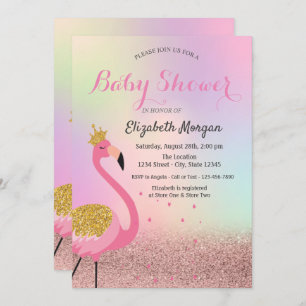 Bokeh, Pink Flamingo Holographic Baby Shower Einladung