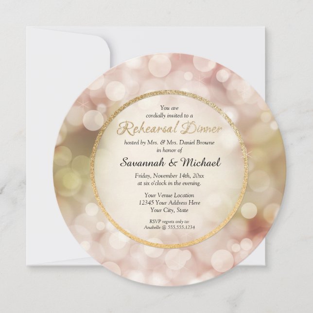 Bokeh Twinkle Sparkle Gold Rehearsal Invitation (Devant)