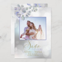 Bokeh und Lilac Mint Eukalyptus Save the Date