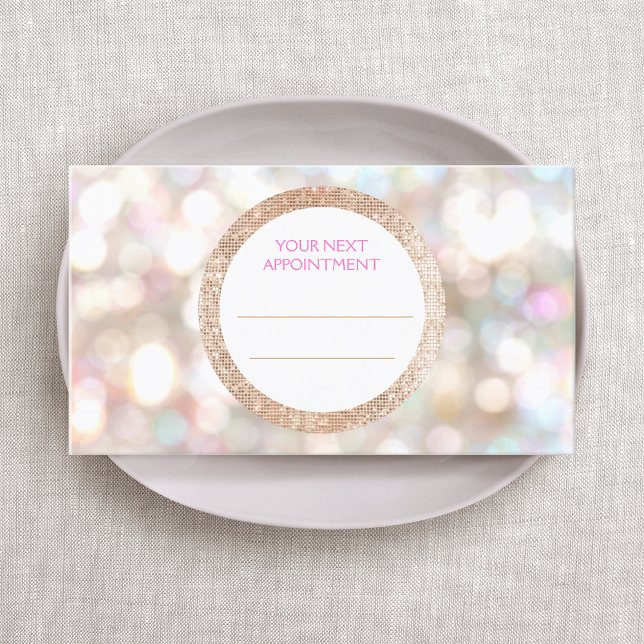 Bokeh und Rose Gold Sequin Hair Salon Ernennung Terminkarte (Von Creator hochgeladen)