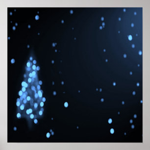 Bokeh Weihnachtsbaum Hintergrund - Blau Poster