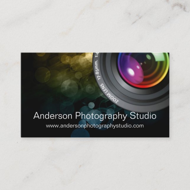 Bokeh & Zoom Lens Fotograf Business Card D5 Visitenkarte (Vorderseite)