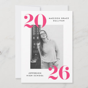 Bold 2023 Pink Lettering Photo Graduation Party Einladung