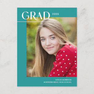 Bold 2024 Grad Simple Aqua Foto Abschluss Postkarte