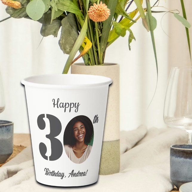 Bold 30th Birthday Party Photo Pappbecher (Von Creator hochgeladen)