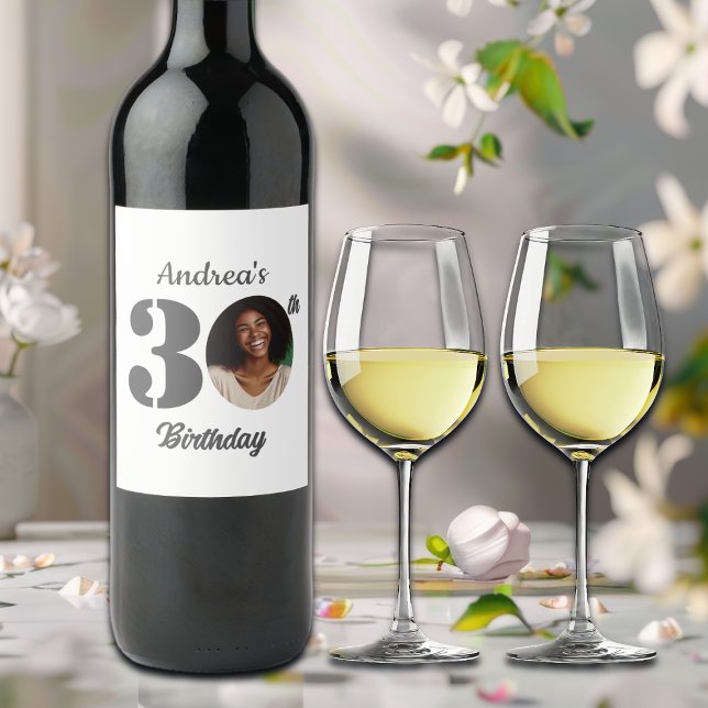 Bold 30th Birthday Party Photo Weinetikett (Von Creator hochgeladen)