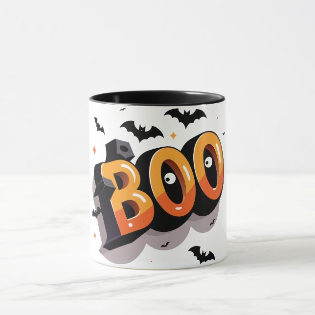 Bold 3D Orange und Black BOO Halloween Tasse (Zentrum)