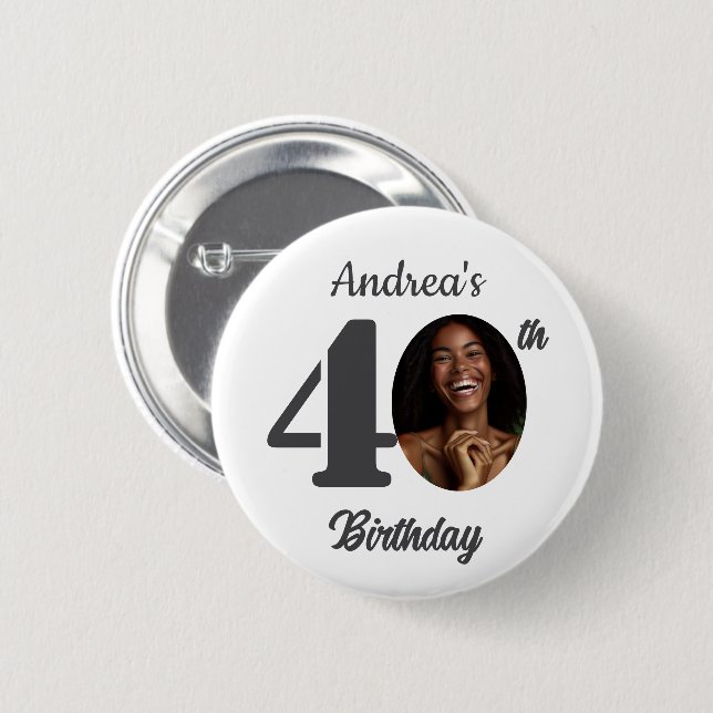 Bold 40th Birthday Party Photo Favor Button (Vorne & Hinten)