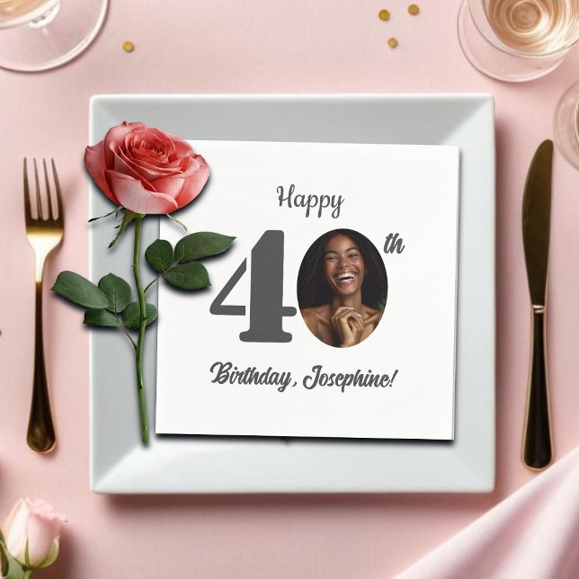 Bold 40th Birthday Party Photo Serviette (Von Creator hochgeladen)