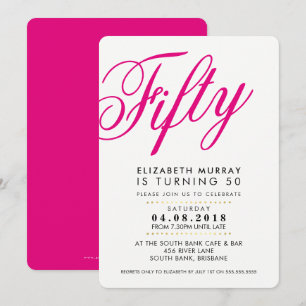 BOLD 50E anniversaire INVITATION script noir rose
