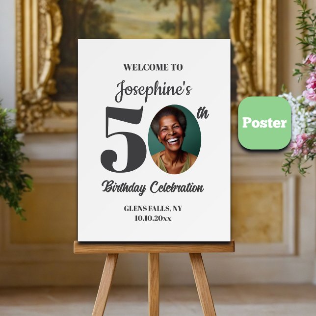 Bold 50th Birthday Party Photo Welcome Poster (Von Creator hochgeladen)