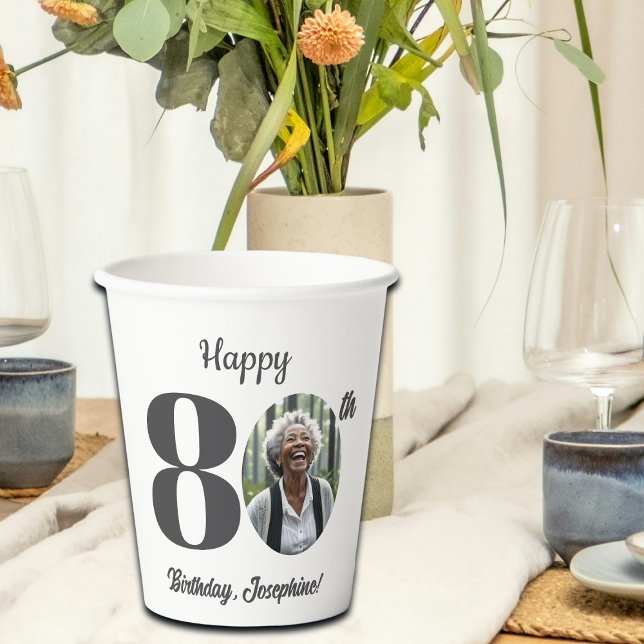 Bold 80th Birthday Party Photo Pappbecher (Von Creator hochgeladen)