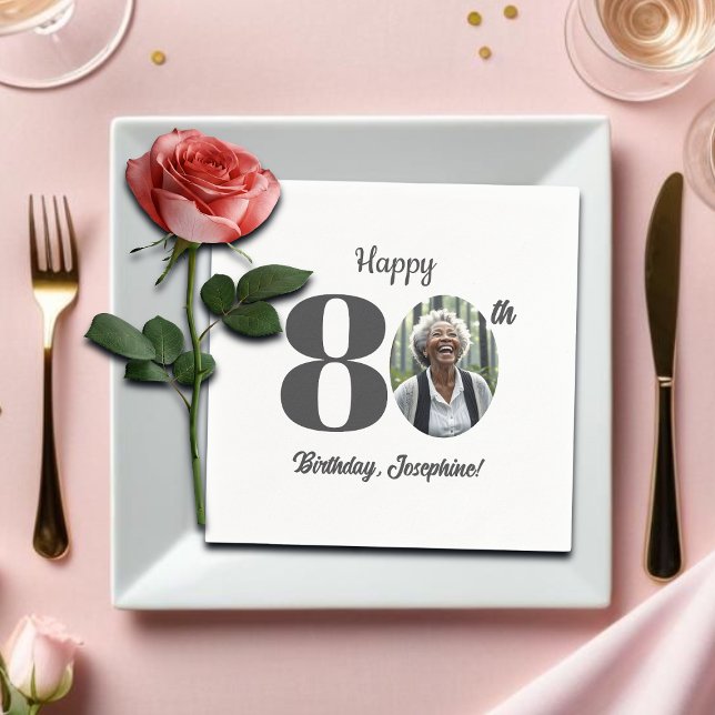 Bold 80th Birthday Party Photo Serviette (Von Creator hochgeladen)